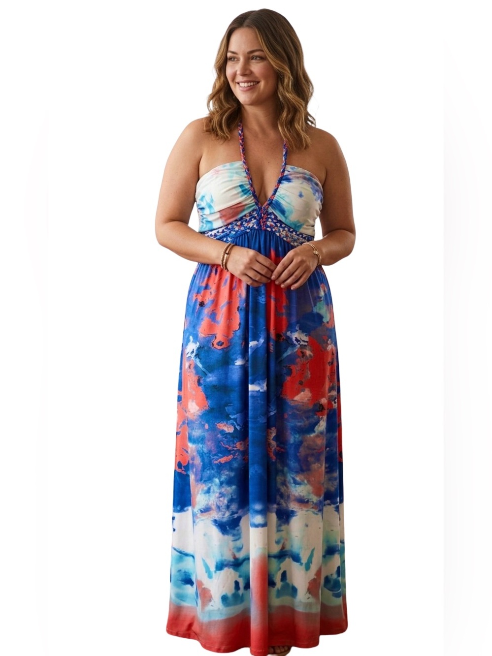 Cynthia Rowley Halter Maxi Spring Summer Wedding Guest Dress Nautical Beach XL